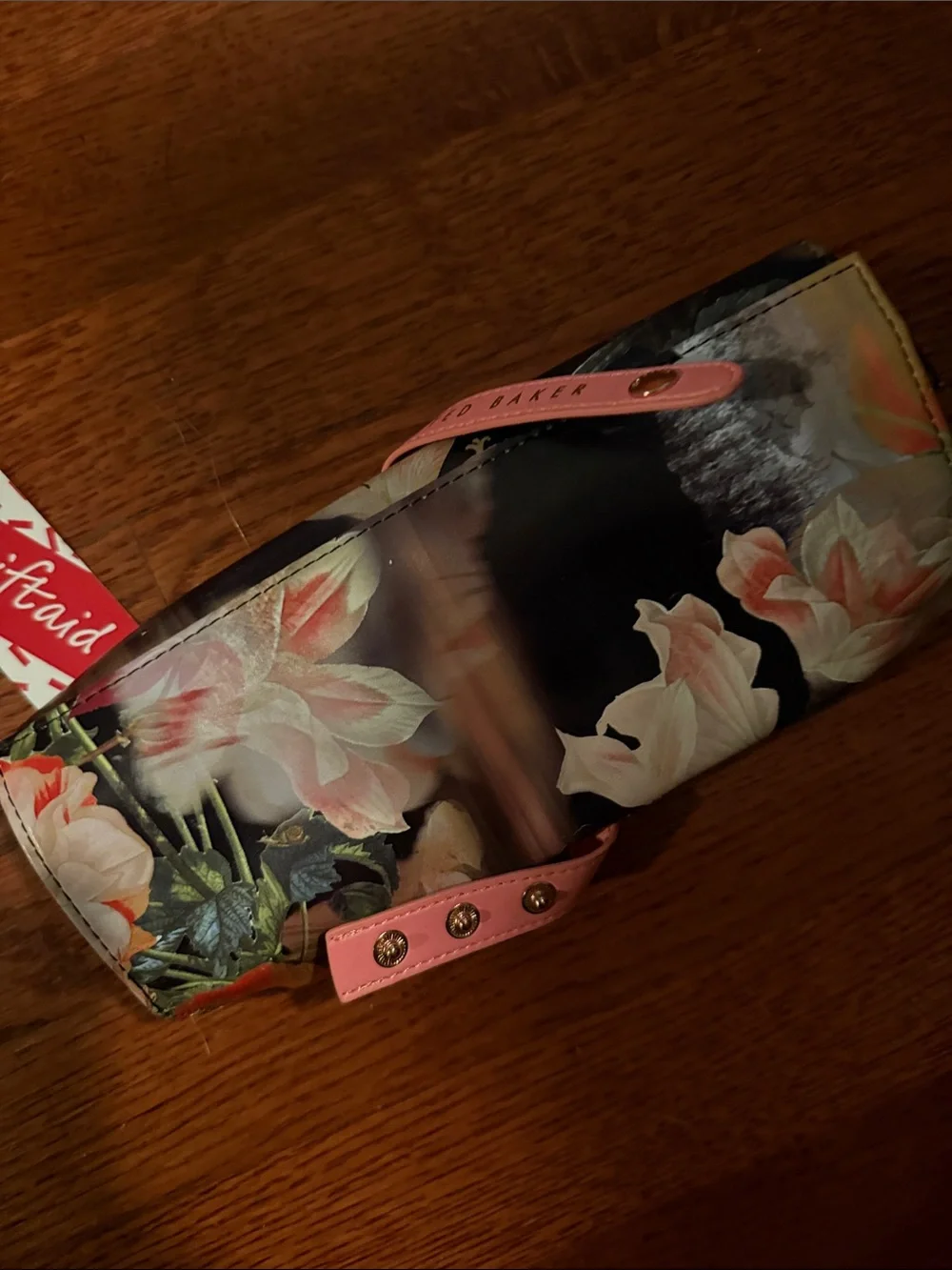 Ted Baker Black Floral jewlery Case with Pink Trim little crack shown